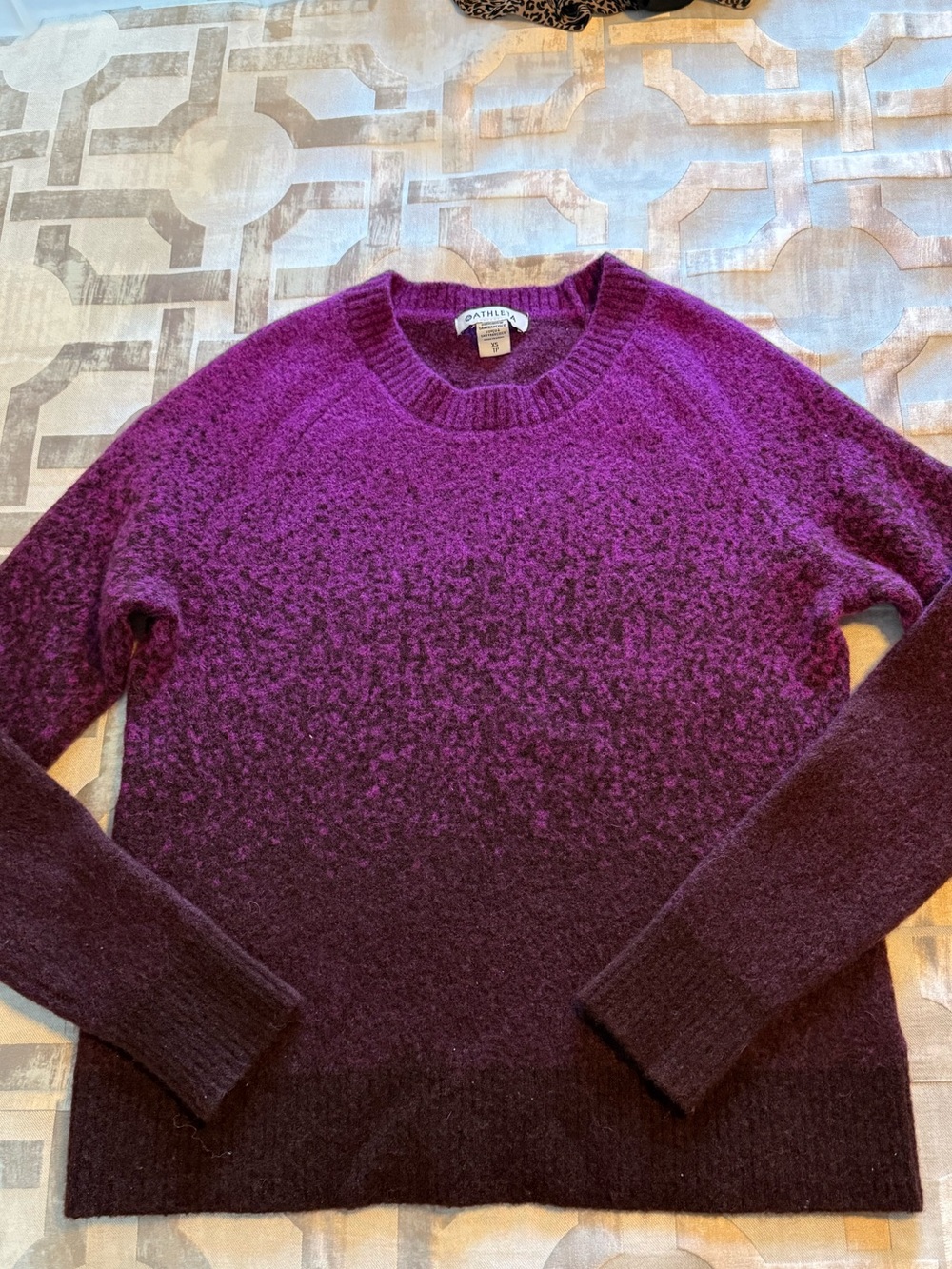 Athleta Plum to Deep Purple Ombre Crewneck Merino Wool Sweater
